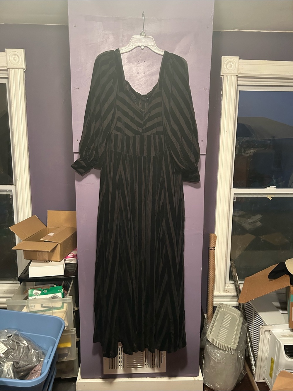 Foxblood Victoria black velvet striped maxi dress size 4XL